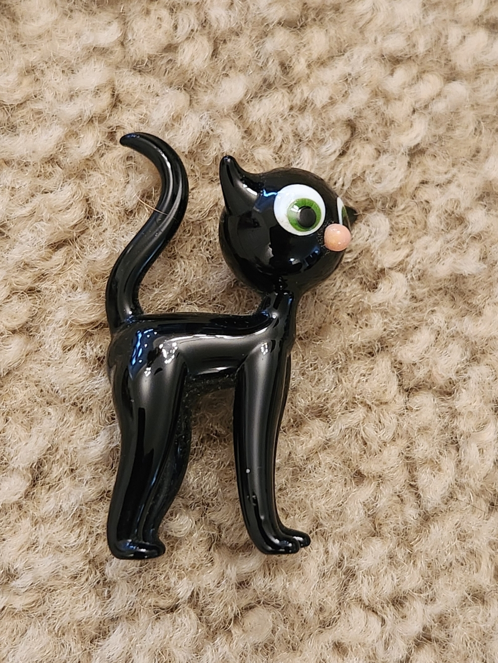 Handcrafted Black Glass Cat Figurine Mini